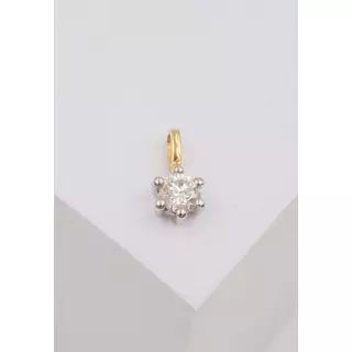 MUAU Schmuck  Pendentif solitaire serti 6 griffes or jaune 750 diamant 0,20ct. Cadre or blanc 750, 8x6mm Or Jaune