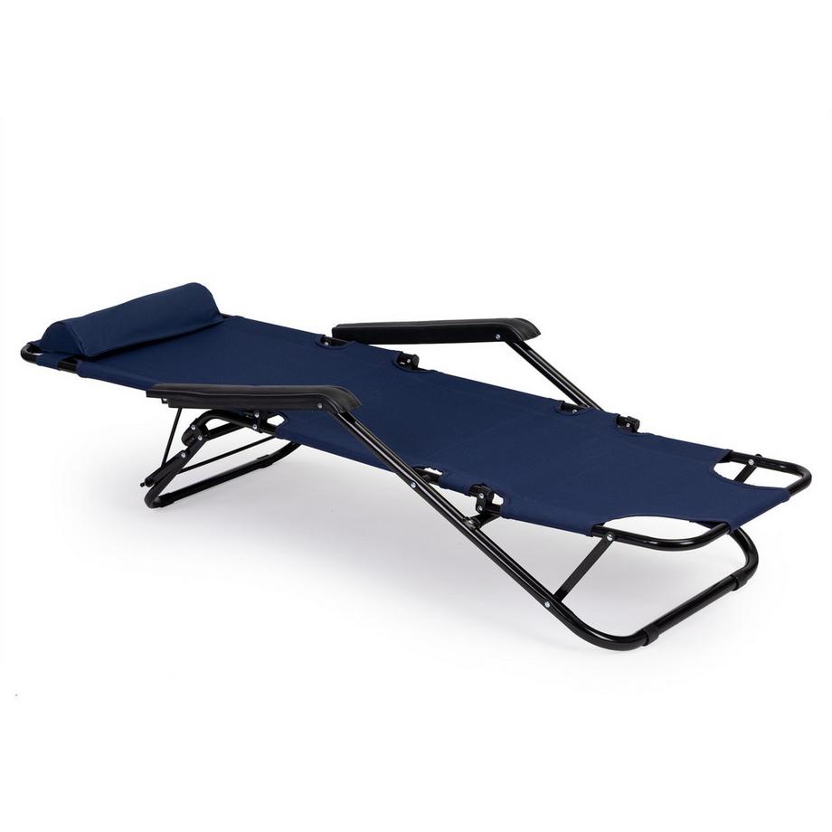Northix Chaise longue de jardin avec appui-tête, construction pliable, bleue, MultiGarden  