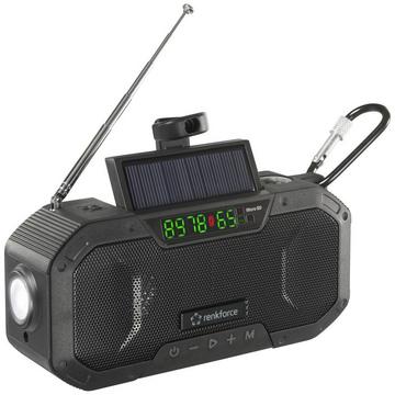 Renkforce Tragbares AMFM Radio, wiederaufladbar, Powerbank-Funktion, Solarmodul, Handkurbel, Taschenlampe