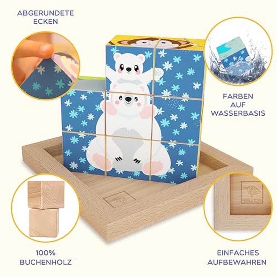 Activity-board  Bilderwürfel Puzzle aus Holz: Spielzeug für Kinder ab 2 3 Jahren, Motorikspielzeug, 