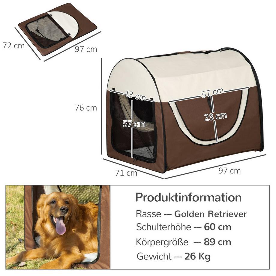 Northio  Caisse De Transport Pour Chien Pliable, Sac À Dos Pour Animal Domestique Avec Coussin Imperméable En Tissu Oxford Café 97 X 71 X 76 Cm 