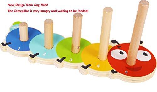 Activity-board  Stacking Tower Holz für Baby und Kleinkind - Schöne Raupe Zählen Spiel Stapeln Ringe Holz mit 15 