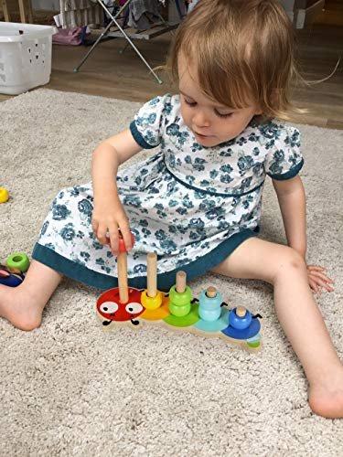 Activity-board  Stacking Tower Holz für Baby und Kleinkind - Schöne Raupe Zählen Spiel Stapeln Ringe Holz mit 15 