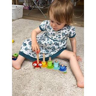 Activity-board  Stacking Tower Holz für Baby und Kleinkind - Schöne Raupe Zählen Spiel Stapeln Ringe Holz mit 15 