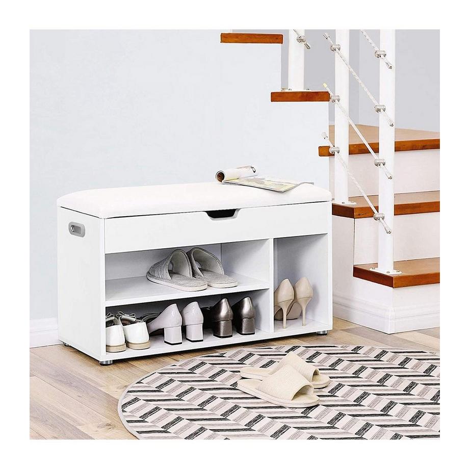 Calicosy Banc à chaussures 3 compartiments et 1 espace coffre avec assise confortable - H44 cm  