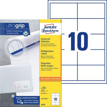 AVERY ZWECKFORM Etiketten 97x55mm 3679 weiss 1000 Stk./100 Blatt