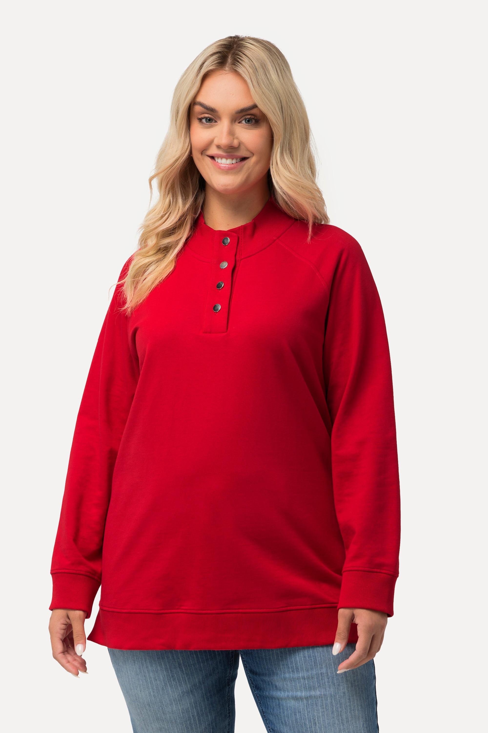 Ulla Popken  Sweatshirt, Stehkragen, Knöpfe, Langarm 