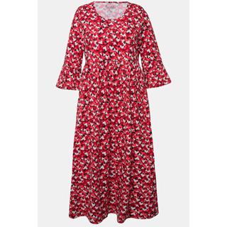 Ulla Popken  Robe en jersey, imprimé petits cœurs. Encolure carrée et manches 3/4. Silhouette en A. 