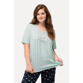 Ulla Popken  T-shirt de pyjama, col V, manches courtes, coton bio 