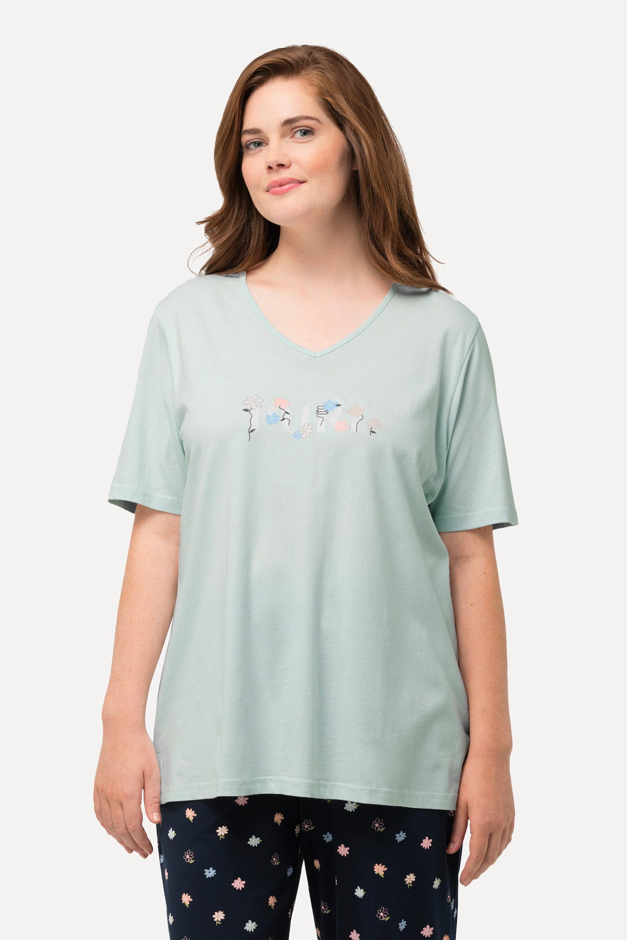 Ulla Popken  T-shirt de pyjama, col V, manches courtes, coton bio 