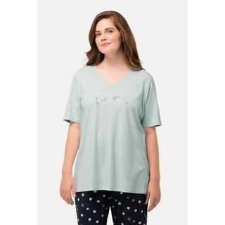 Ulla Popken  T-shirt de pyjama, col V, manches courtes, coton bio 