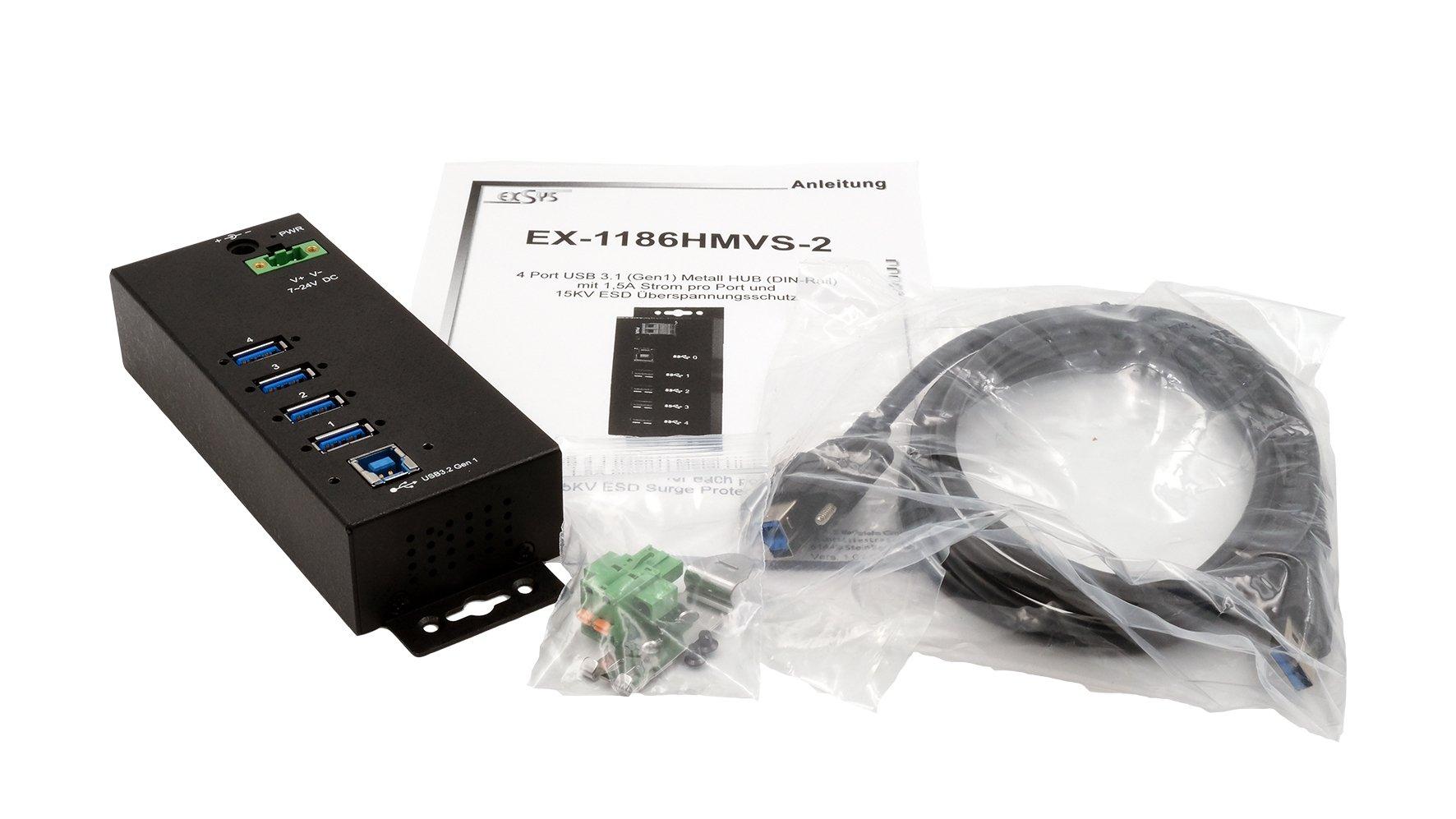 EXSYS  EX-1186HMVS-2 hub di interfaccia USB 3.2 Gen 1 (3.1 Gen 1) Type-B 5000 Mbit/s Nero 