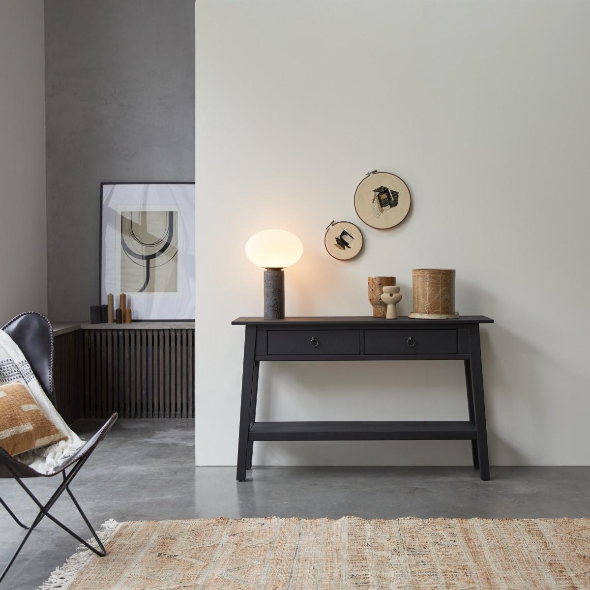 Tikamoon Console en pin massif 2 tiroirs Thaki Black  