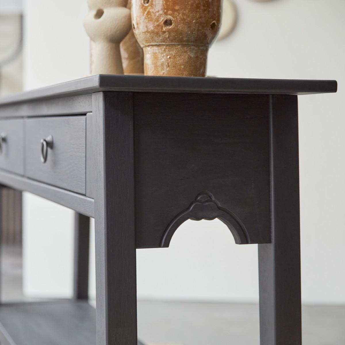 Tikamoon Console en pin massif 2 tiroirs Thaki Black  