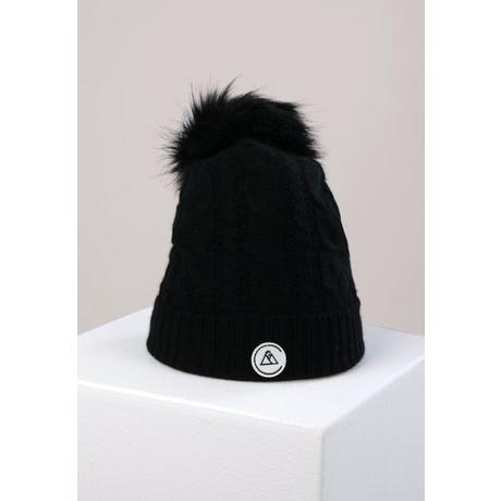 CASH-MERE.CH Kaschmir Mütze mit Zopfmuster und Bommel  