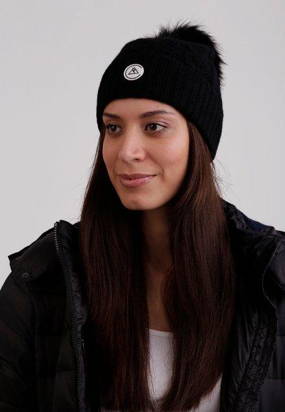 CASH-MERE.CH Kaschmir Mütze mit Zopfmuster und Bommel  