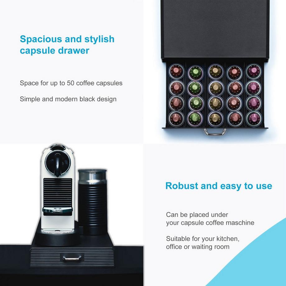 Intirilife  Intirilife Aufbewahrungsschublade für 50 Kaffeekapseln- Kompatibel mit Nespresso Kapseln 