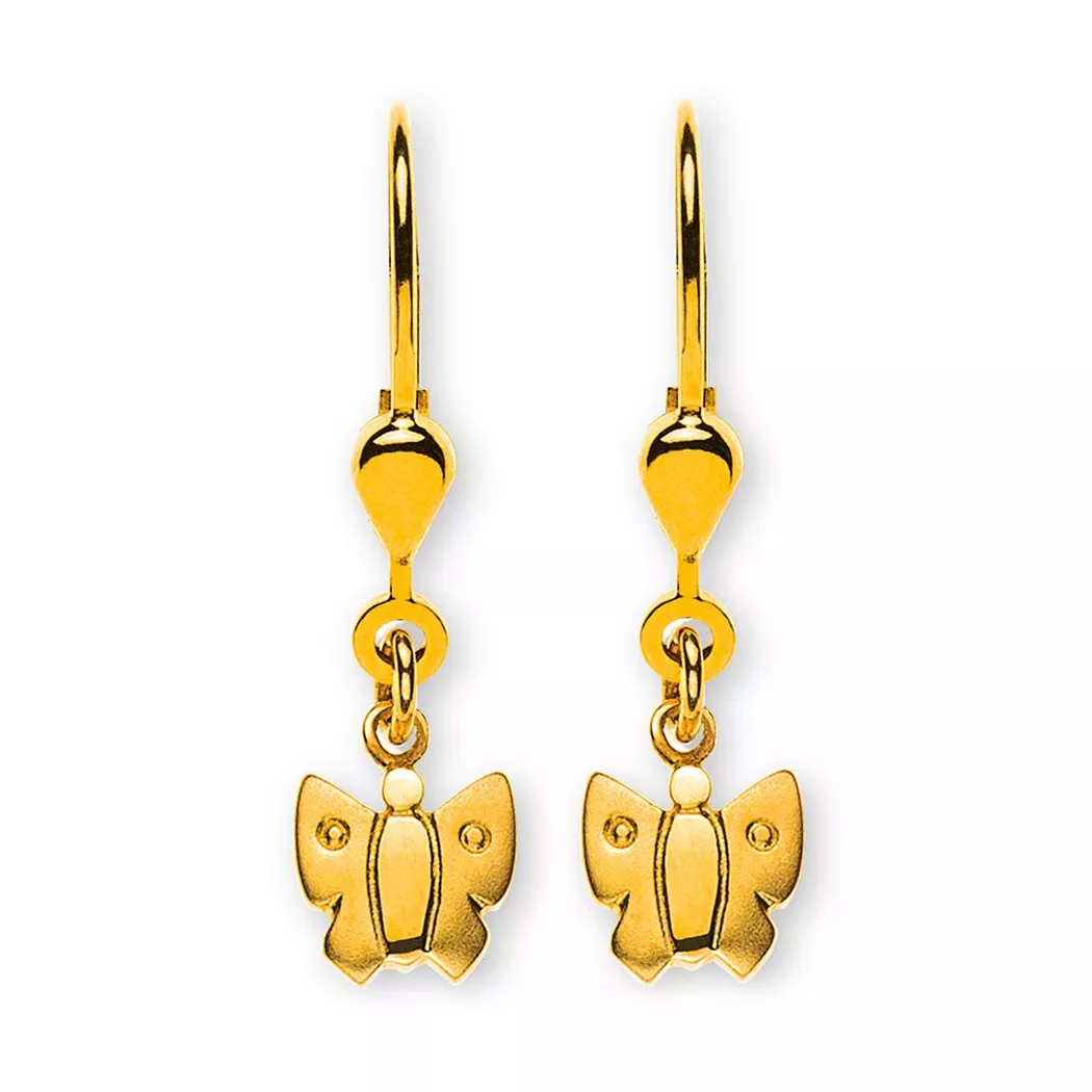 MUAU Schmuck - Ohrhänger Schmetterling Gelbgold 750 Brisur 25mm, One Size