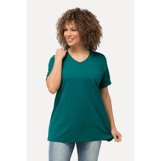 Ulla Popken  T-shirt dal taglio svasato con scollo a V e mezze maniche 