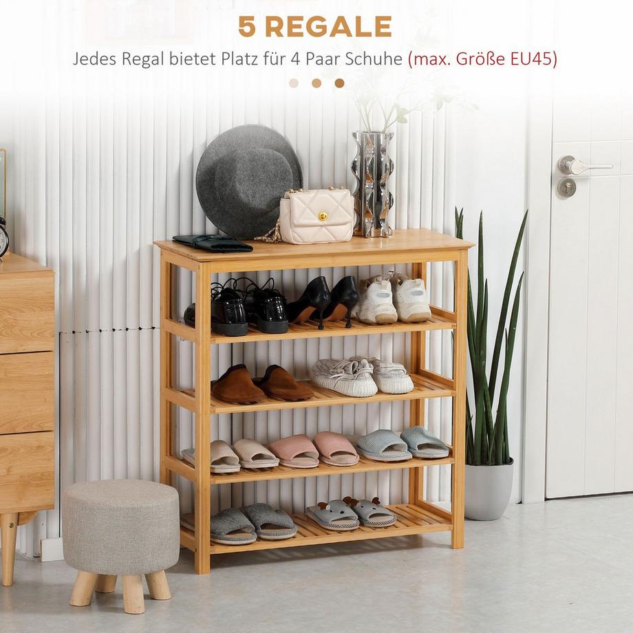 Northio  Scarpiera, scarpiera con 5 livelli, organizer per scarpe per 20 paia di scarpe, scarpiera per ingresso, corridoio, bambù, 80x29x82 cm, naturale 
