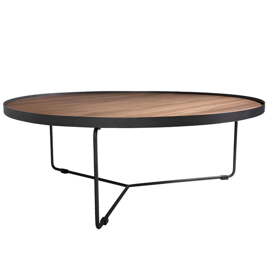 ANGEL CERDA Table basse ronde en noyer et acier noir  