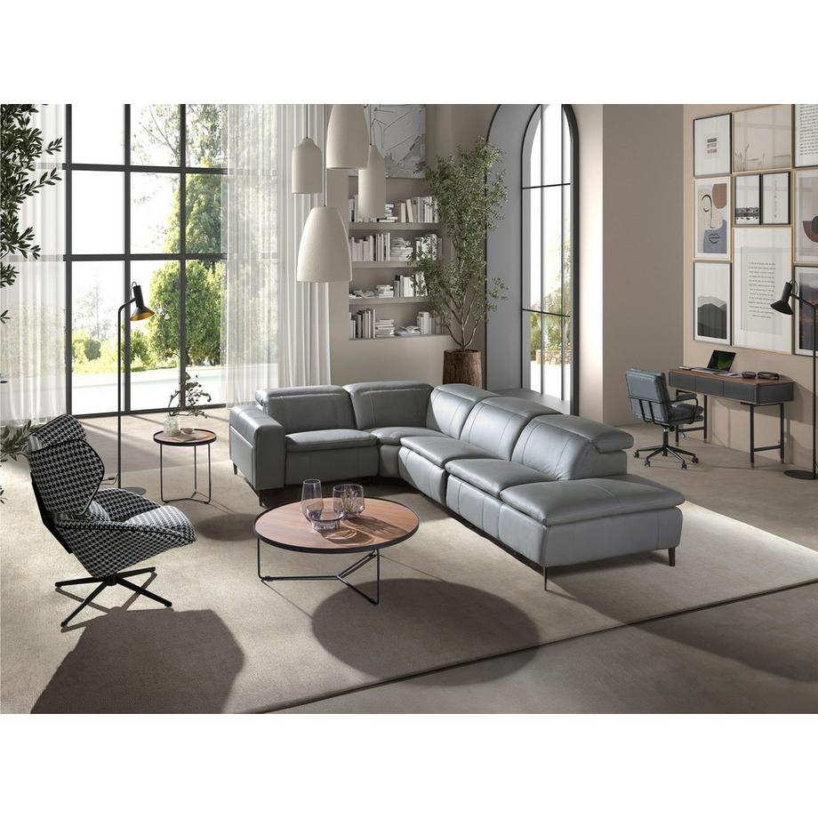 ANGEL CERDA Table basse ronde en noyer et acier noir  