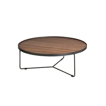 Table basse ronde en noyer et acier noir