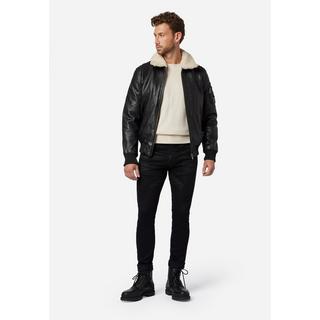 RICANO  Veste en cuir pour hommes M-Bomber - Blouson aviateur avec col en peau de mouton 