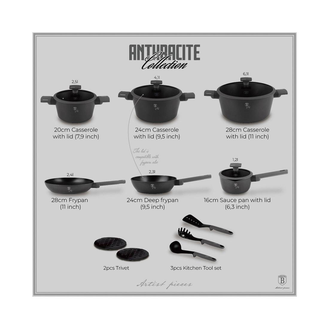 Berlinger Haus Set de casseroles 15 pièces matt Anthracite Collection  