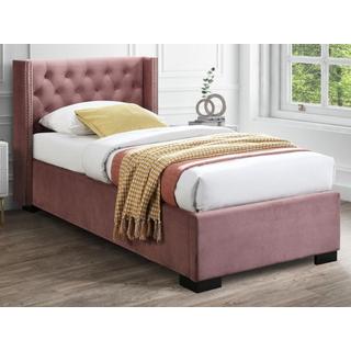 Vente-unique Bett mit Bettkasten + Matratze - 90 x 200 cm - gestepptes Kopfteil - Samt - Rosa - MASSIMO  
