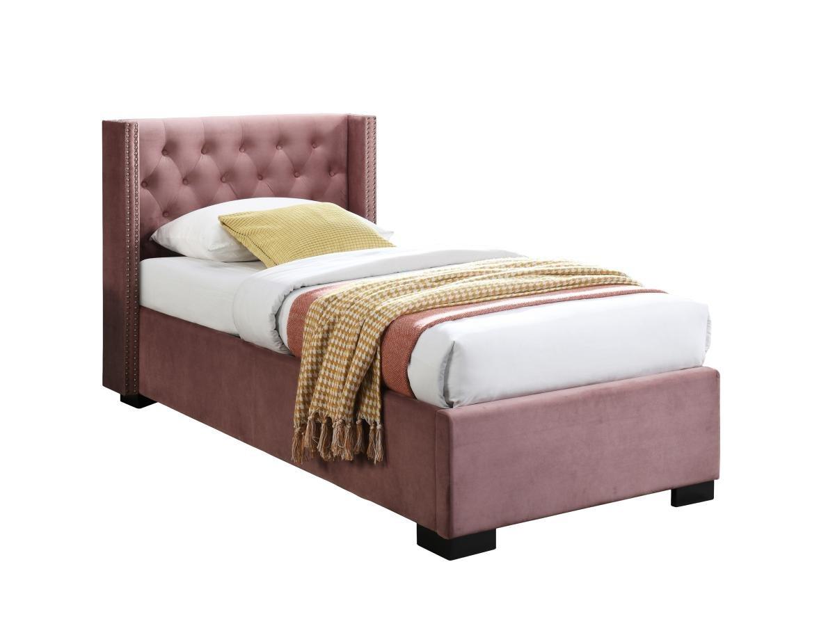 Vente-unique Letto con contenitore con Testata trapuntata + Materasso - 90 x 200 cm - Velluto - Rosa - MASSIMO  