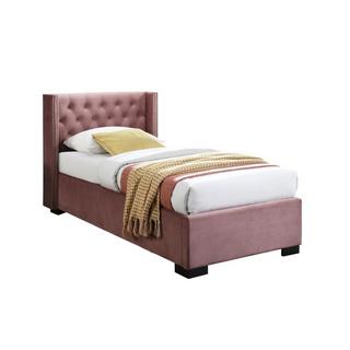 Vente-unique Letto con contenitore con Testata trapuntata + Materasso - 90 x 200 cm - Velluto - Rosa - MASSIMO  