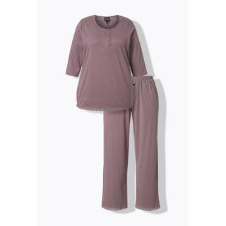 Ulla Popken Pigiama Ricami Traforati Scollo Rotondo Maniche 3/4  