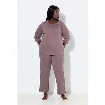 Pigiama da due pezzi con ricami traforati, piega decorativa e maniche a 3/4