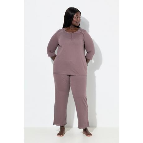 Ulla Popken Pigiama Ricami Traforati Scollo Rotondo Maniche 3/4  