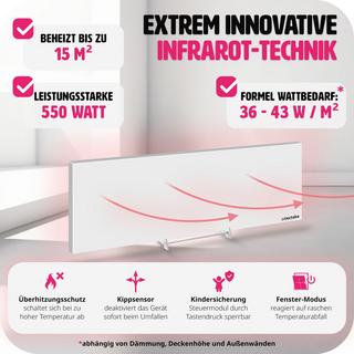 Tectake Infrarotheizung mit Thermostat und Kippschutz  