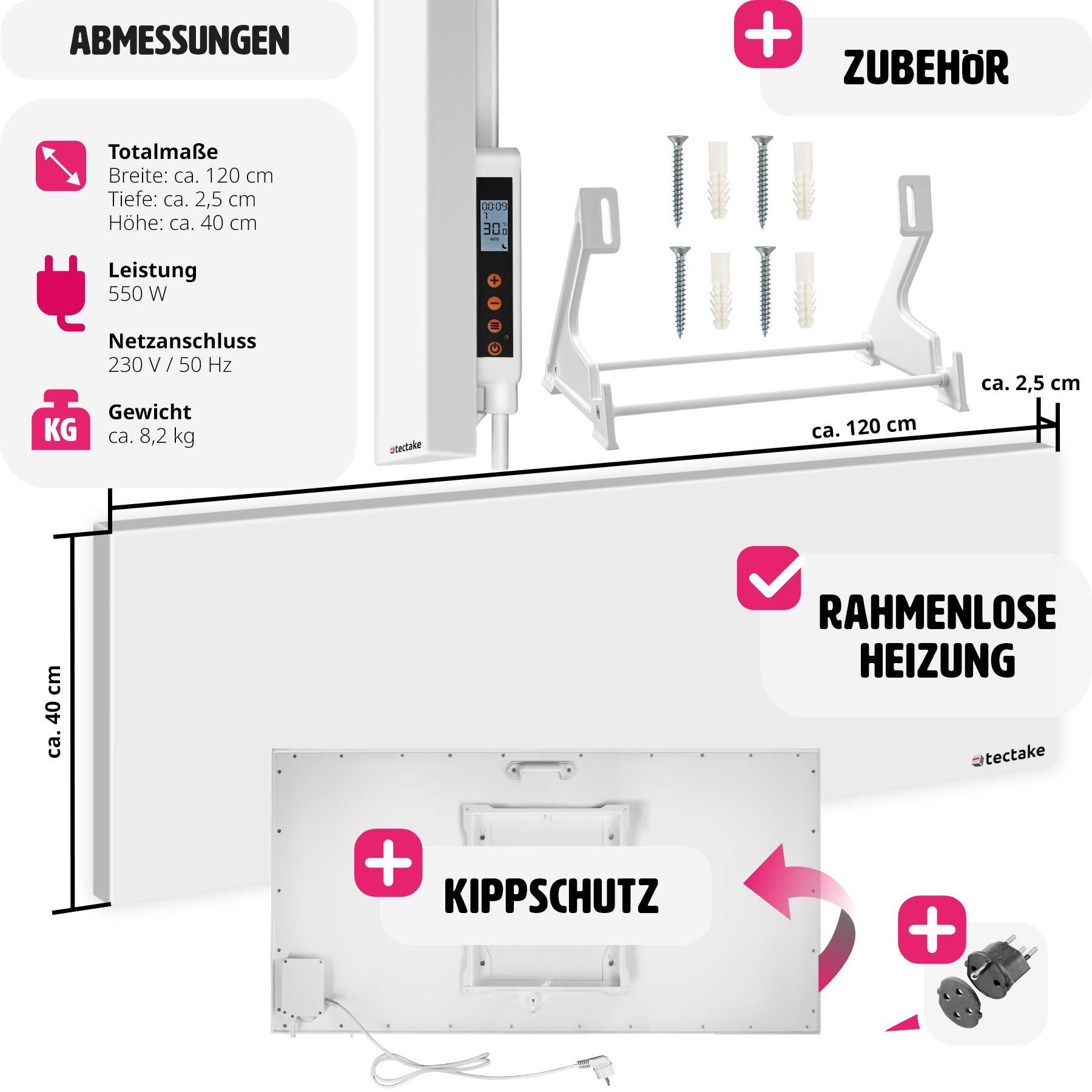 Tectake Infrarotheizung mit Thermostat und Kippschutz  