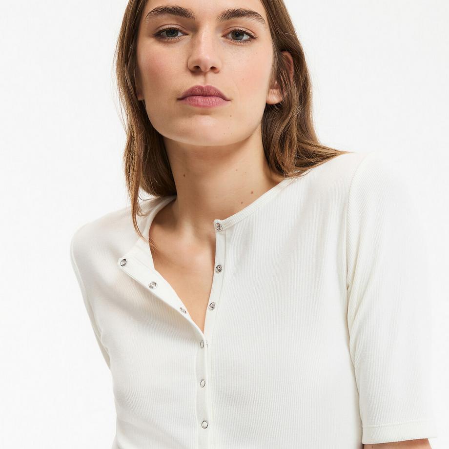 La Redoute Collections T-shirt a costine con scollo Henley  