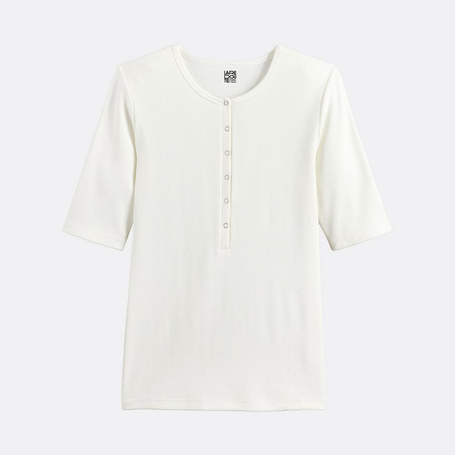 La Redoute Collections T-shirt a costine con scollo Henley  