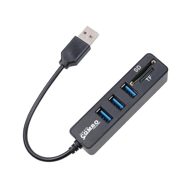 eStore  Lettore di schede di memoria mini USB 2.0 + hub USB, nero 