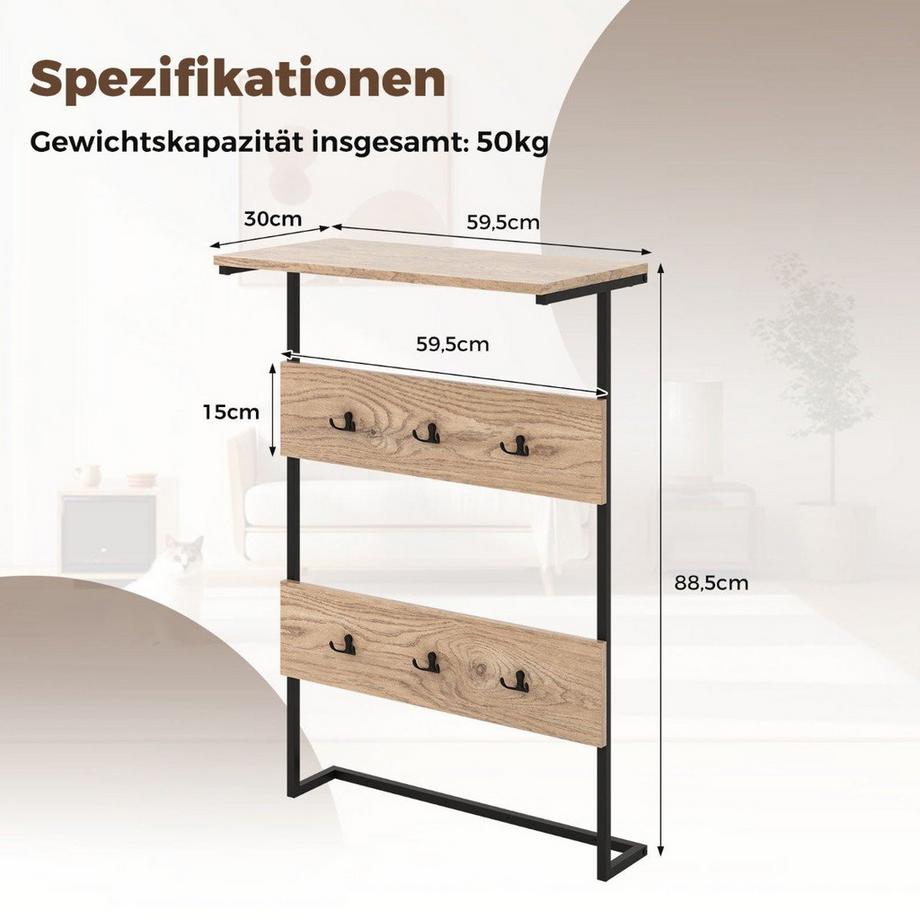 Northix Wandgarderobe mit Ablage & 6 Haken Wandregal Industrielle Garderobenleiste Kleiderstange  