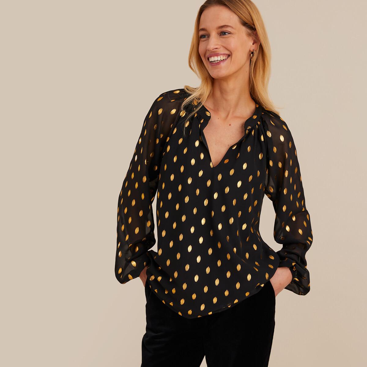 La Redoute Collections  Getupfte Bluse mit langen Ärmeln und V-Ausschnitt 