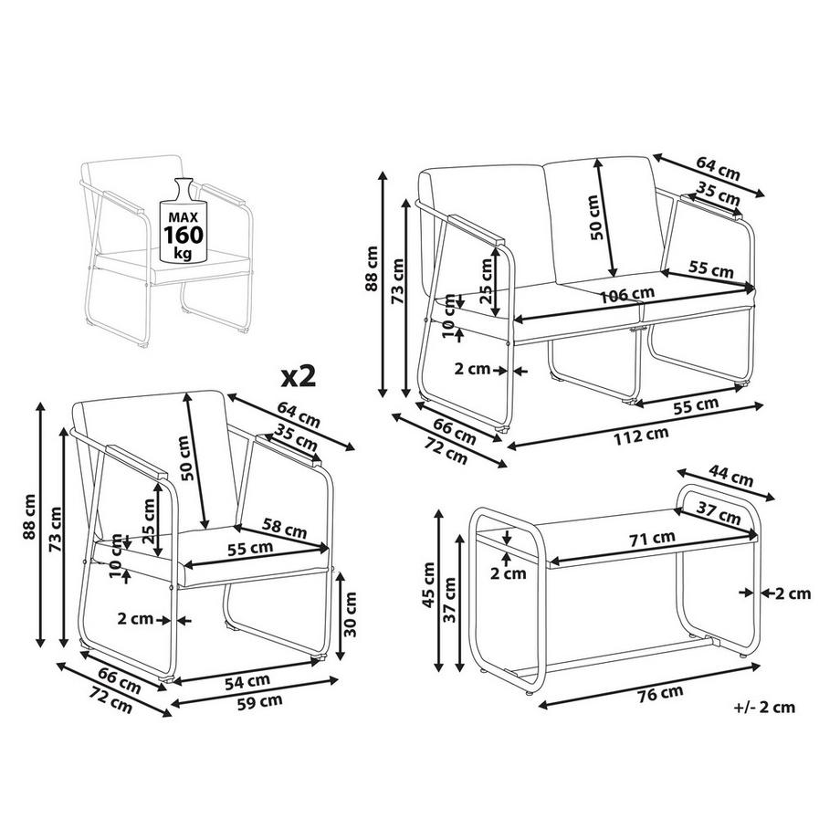 Beliani Set lounge pour jardin en Acier Industriel VEZZANA  