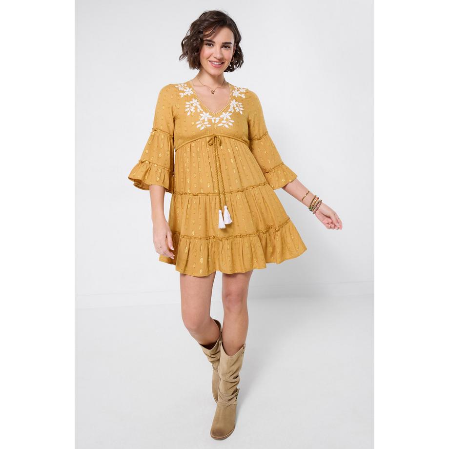 Besticktes Tunika-Kleid mit Lurex-Detail