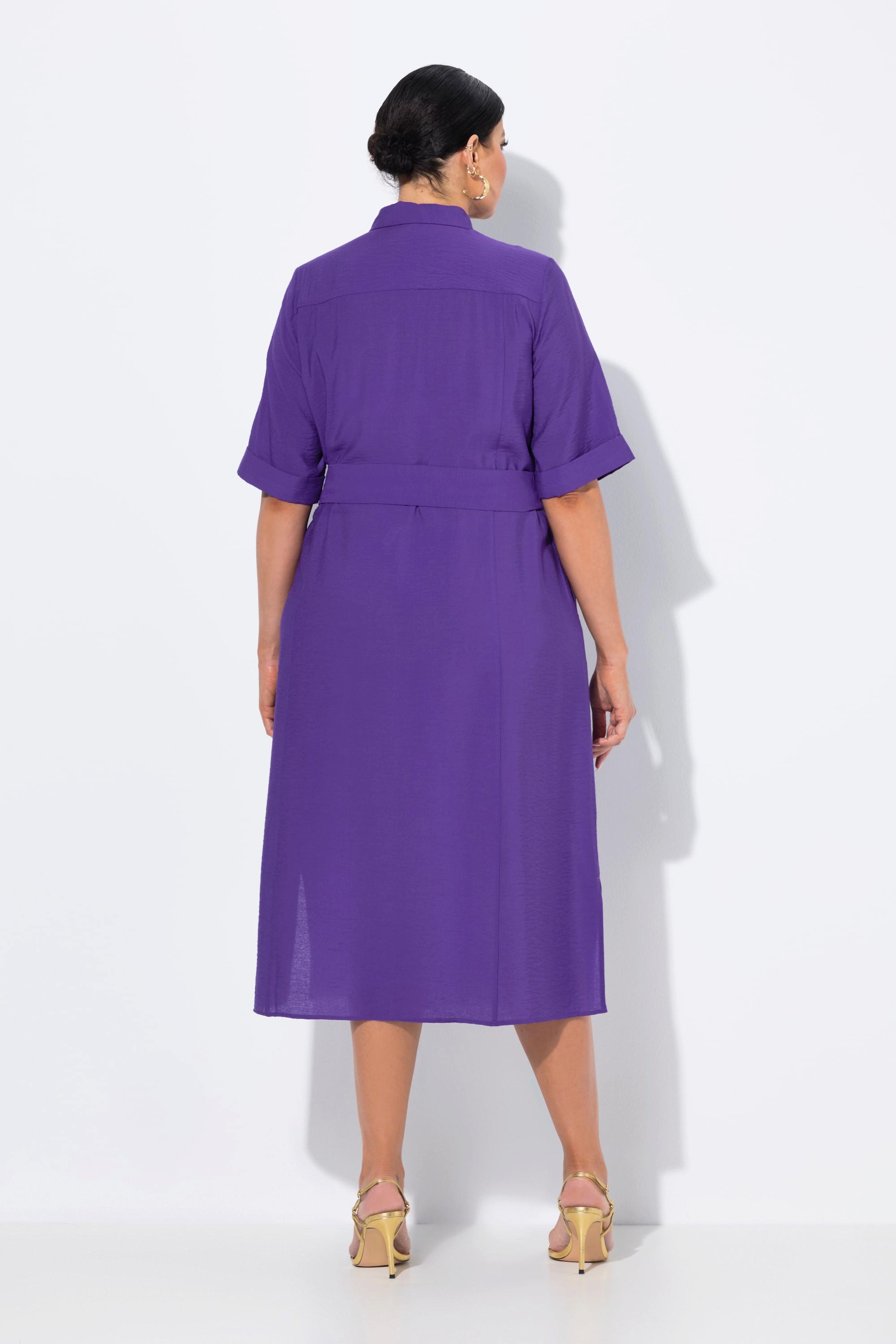 Ulla Popken Midikleid A-Linie Hemdkragen Halbarm  