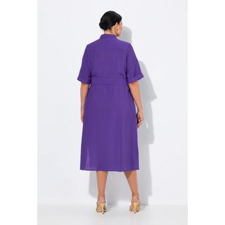 Ulla Popken Midikleid A-Linie Hemdkragen Halbarm  
