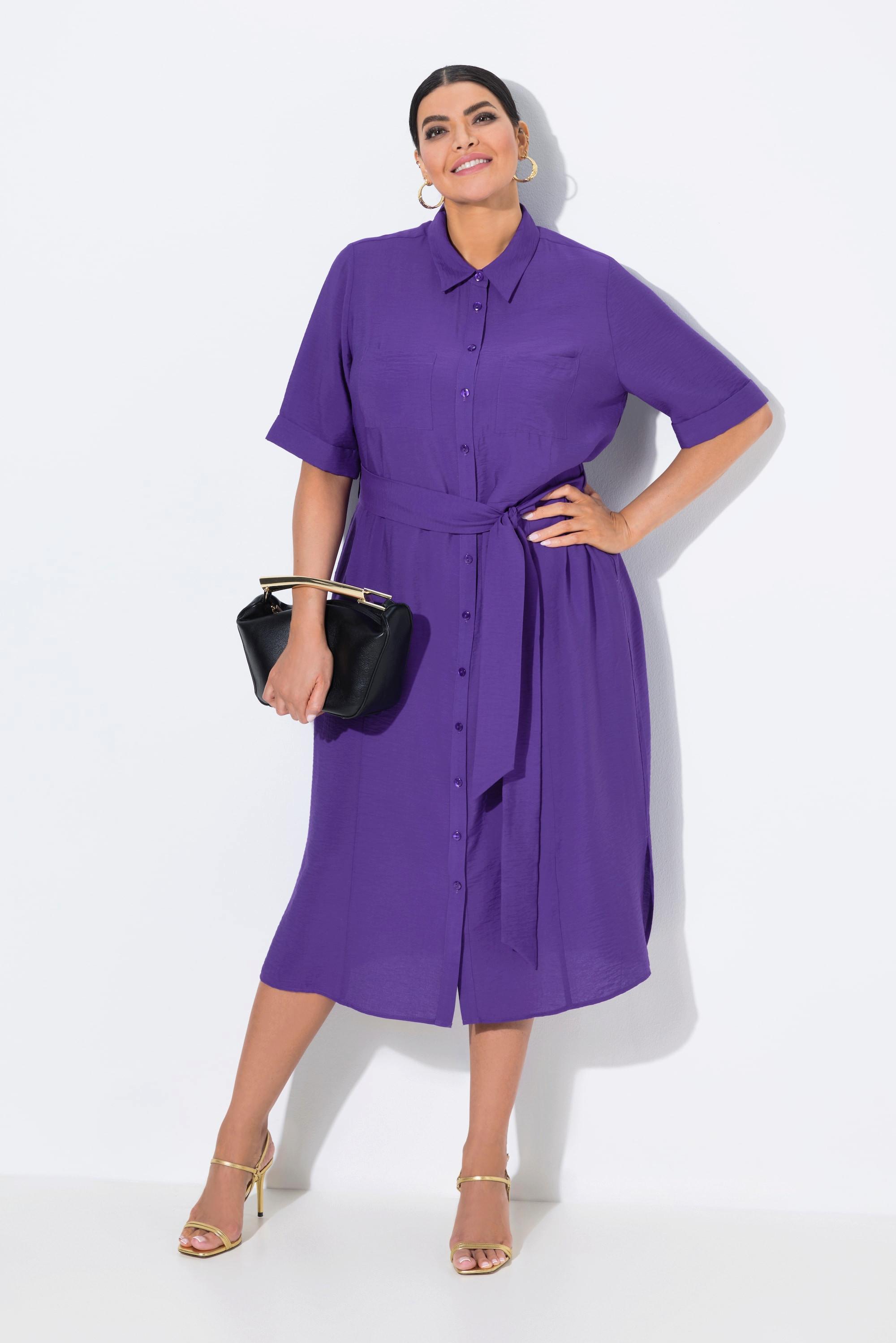 Ulla Popken Midikleid A-Linie Hemdkragen Halbarm  