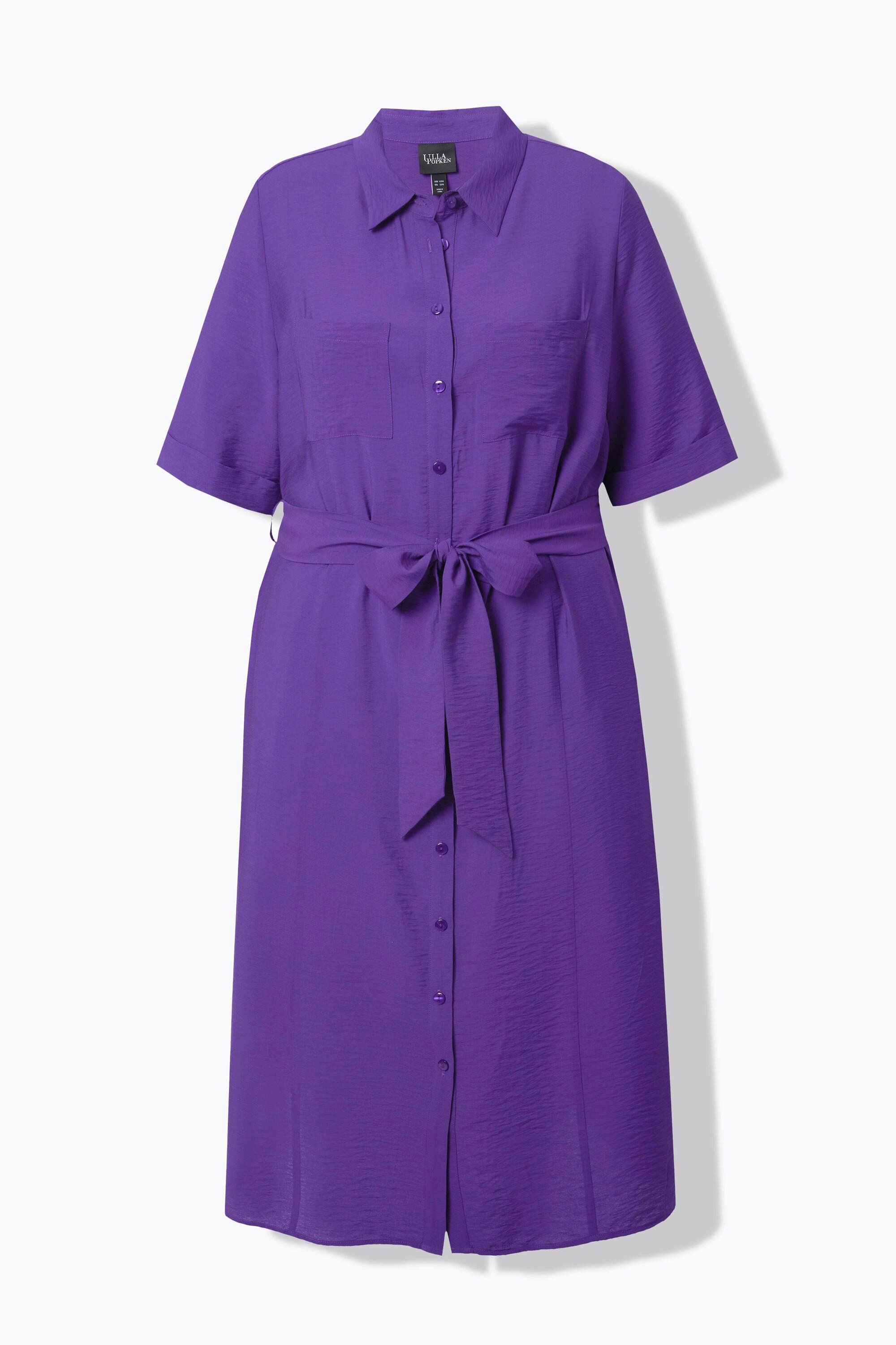 Ulla Popken Midikleid A-Linie Hemdkragen Halbarm  