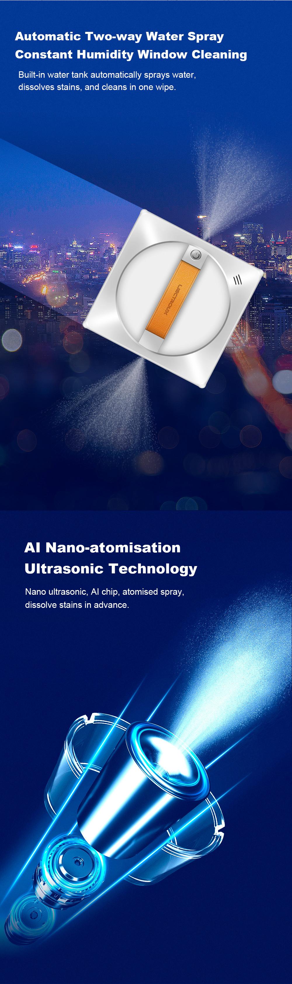 Blue Chilli Automatischer Fensterreiniger mit doppelseitiger Wasser-Sprühfunktion und App-Steuerung  