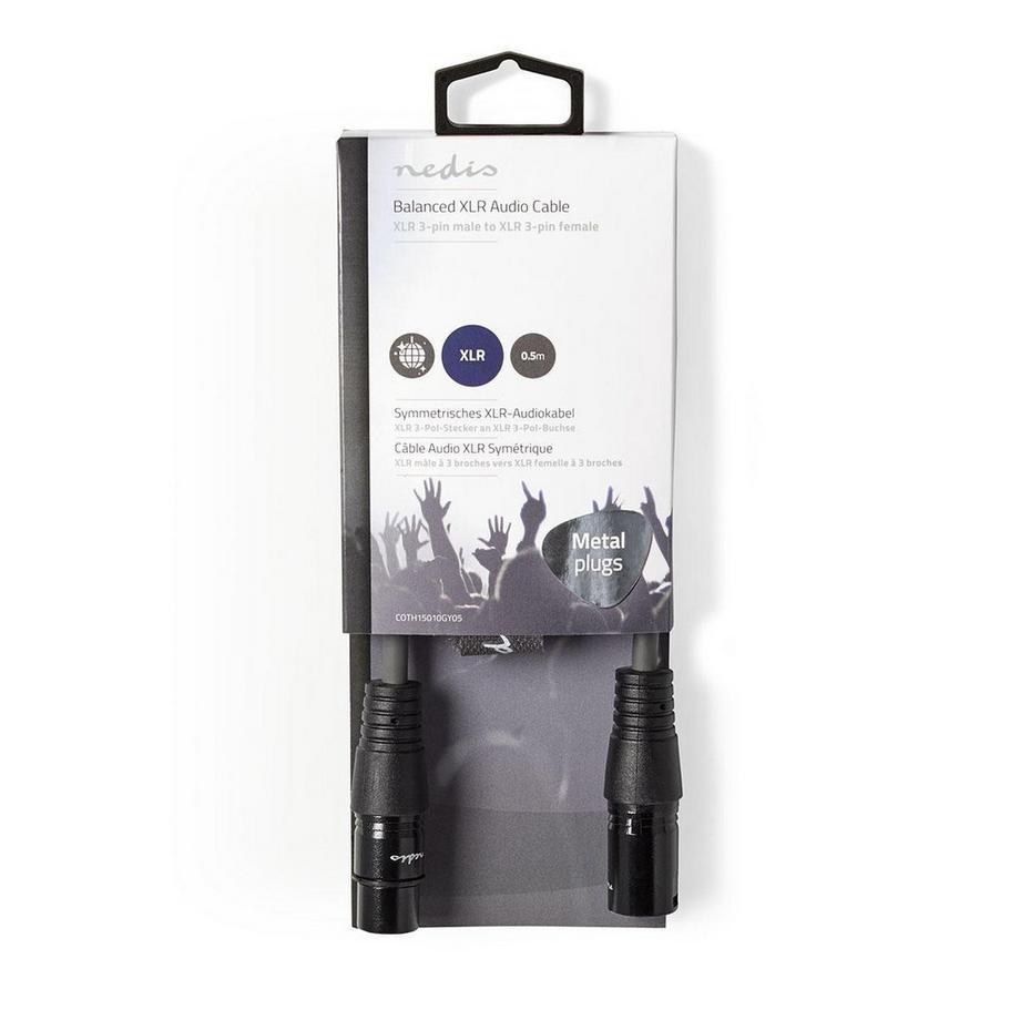 Nedis  Câble audio symétrique | XLR 3 broches mâle | XLR 3 broches femelle | Nickelé | 0,50 m | Rond | PVC | Gris foncé | Gaine en carton 